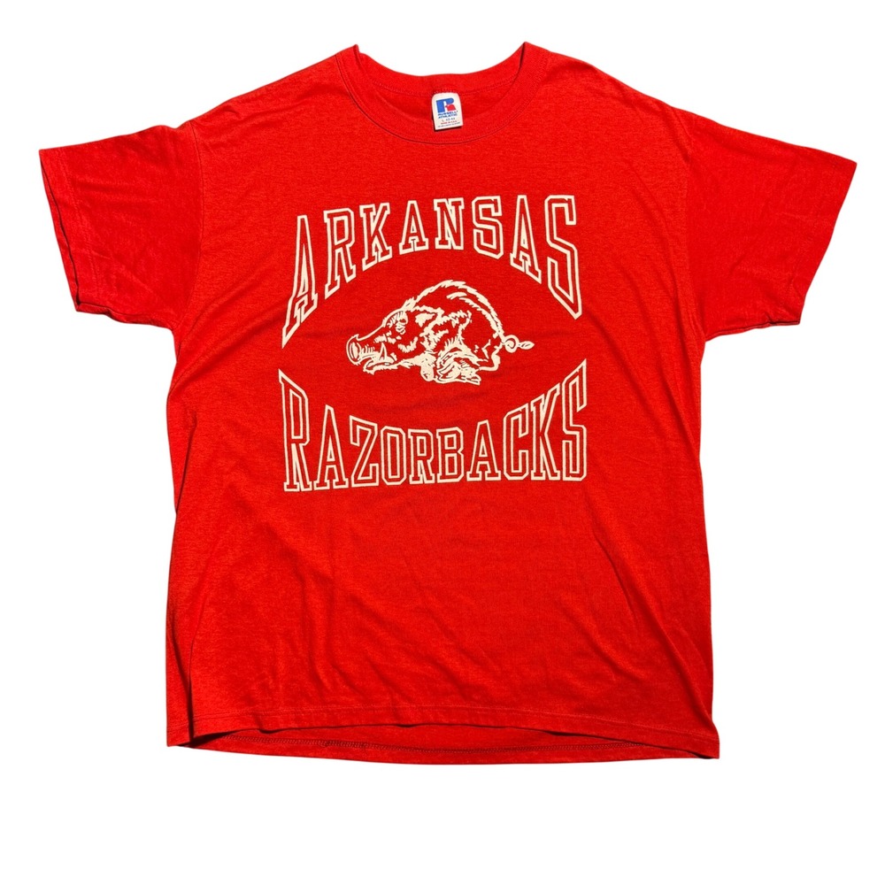 Vintage Russell Athletic Arkansas Razorbacks T Shirt Red 90s Made in USA Large